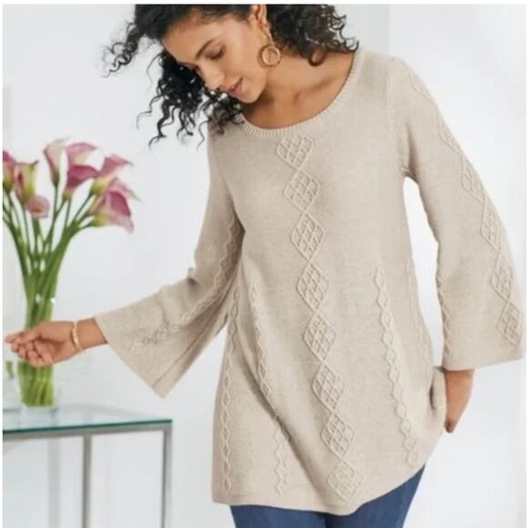 Soft Surroundings Reza Sweater Cashmere Blend in Oatmeal Heather Size XS - Picture 1 of 9